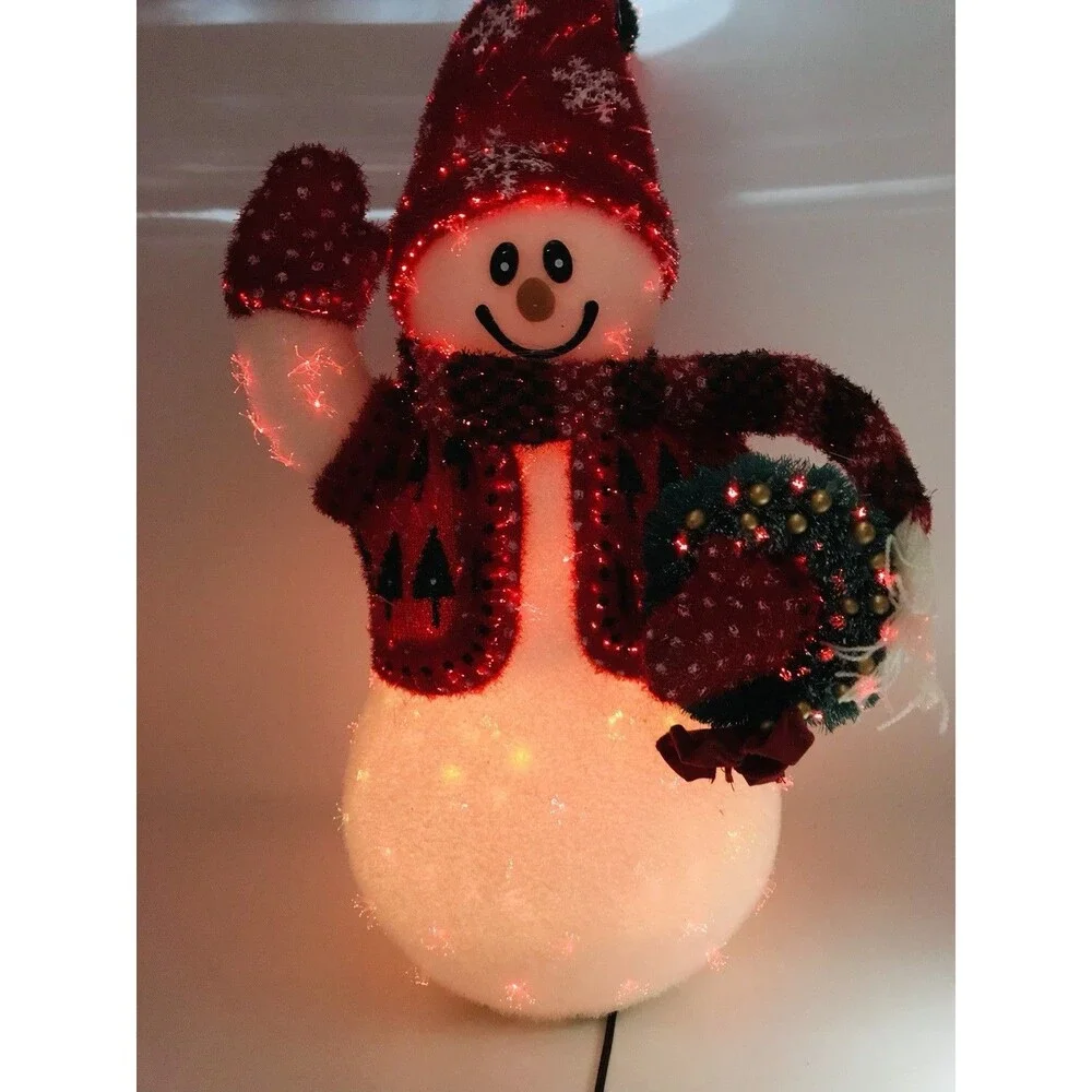 Vtg AVON Fiber Optic Light-Up Snowman Holiday Christmas Color Changing 16”